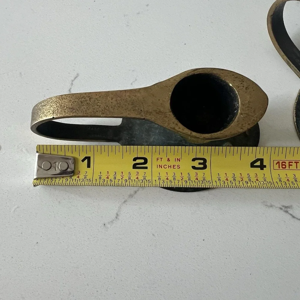 Vintage Israeli Judaica Candle Holders Pair‎ Hebrew Shevach Brass Bronze